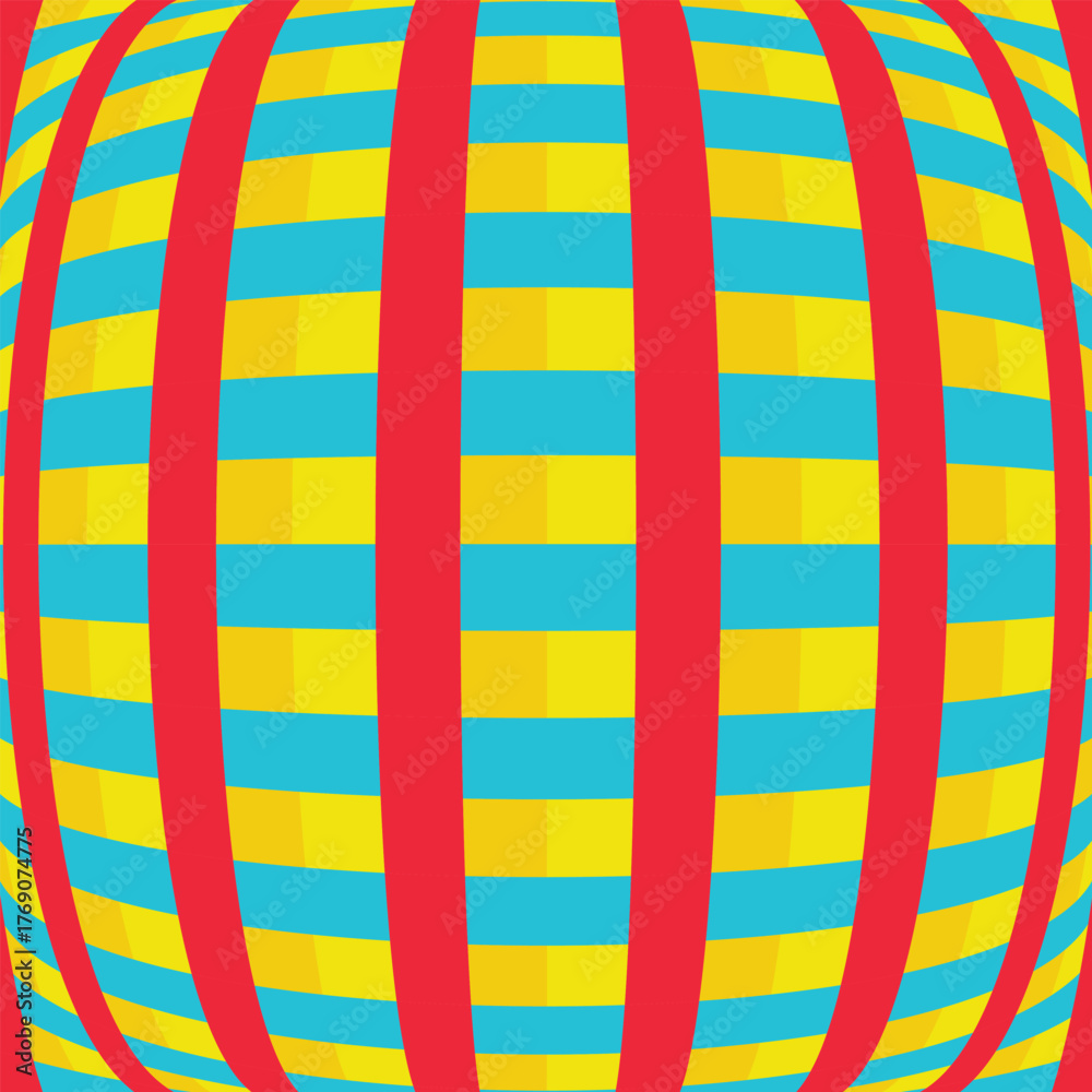 Fototapeta premium Warped globe grid of bold rainbow bands pattern