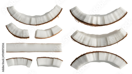 Pieces of coconut flesh isolated on transparent background
