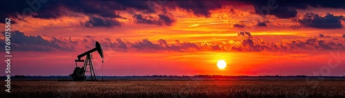 Wallpaper Mural Silhouette of oil pump jack against sunset sky concept. Oil pump silhouetted against a vibrant sunset in the countryside. Torontodigital.ca