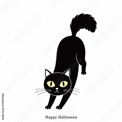 Cute Stretching Halloween Black Cat Vector Icon