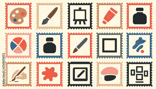 Creative Art Tools Stamp Icons Set