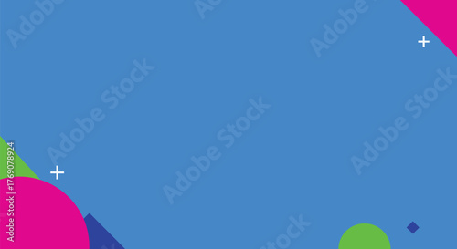 Vibrant Abstract Geometric Background with Bright Blue Copy Space and Colorful Shapes (Magenta, Lime Green) for Presentation or Graphic Design