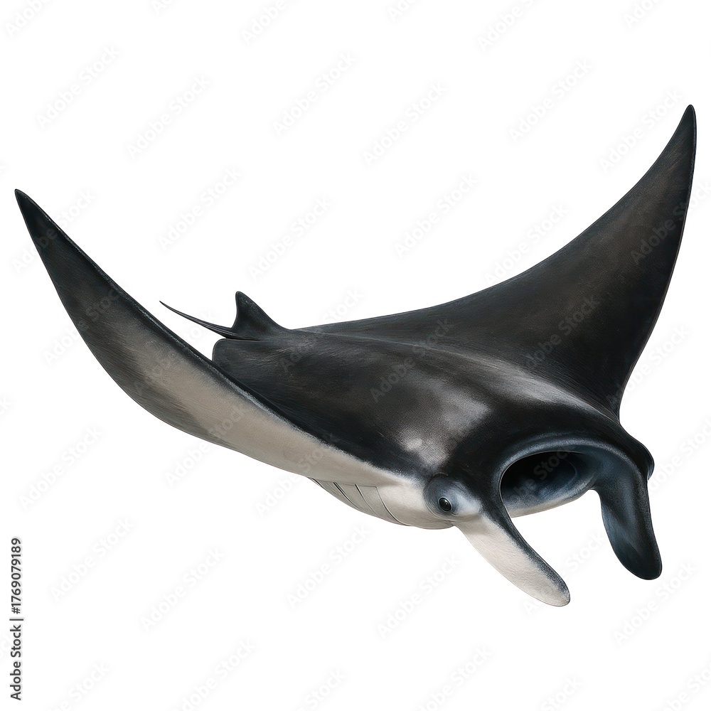 Fototapeta premium Manta Ray Gliding with Wide Fins Isolated on Transparent Background