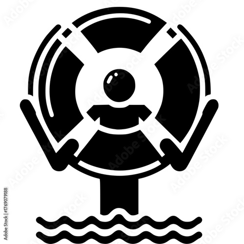 Round floatation device. Assisting beginner swimmer. Swim ring,black vector icon with transparent background