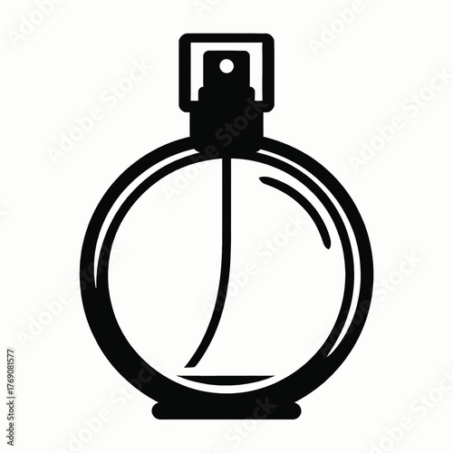 Black perfume bottle icon with spray nozzle fragrance