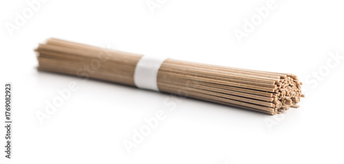 Buckwheat soba noodles isolated on white background.