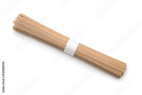 Buckwheat soba noodles isolated on white background.