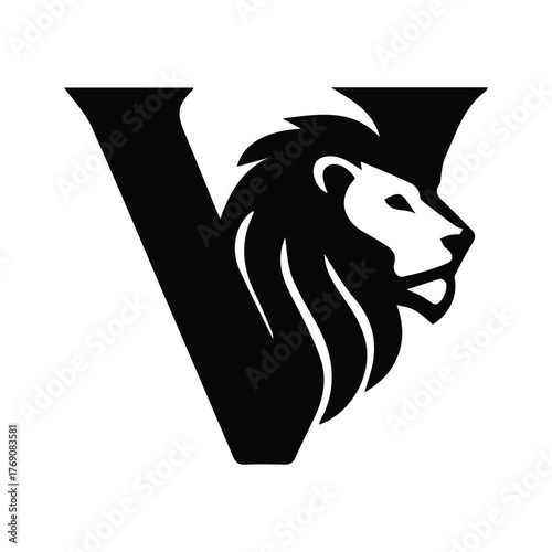 Black Lion Head Letter V