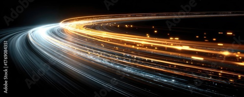 Bits of data in high speed transfer background concept. Abstract light trails representing speed and innovation.
