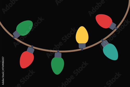 A string of colorful christmas lights on a dark background
