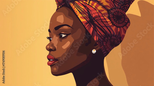 Editorial Vector Illustration of African Woman with Headwrap – Warm and Modern Design, Ai generate