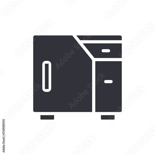 Dark Furniture Cabinet Icon With Door And Drawers Design
