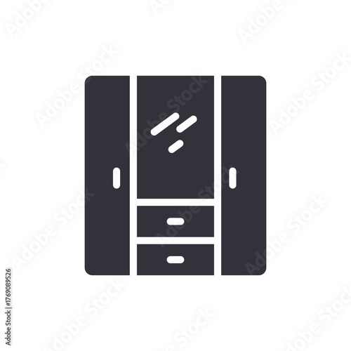 Wardrobe With Mirror And Drawers Minimalist Icon Style