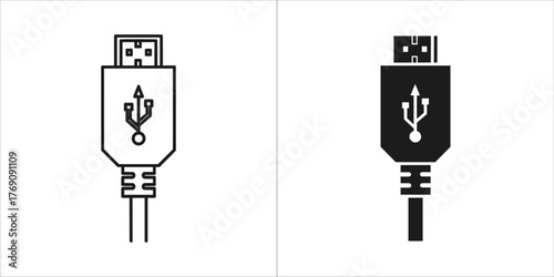 Two usb connector icon, one outline and one solid