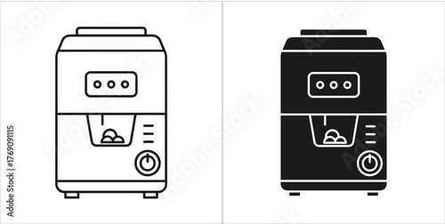 Black and white line art and silhouette of a humidifier