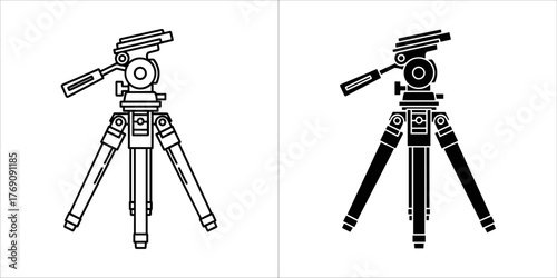 Two camera tripods, one outlined and one solid black