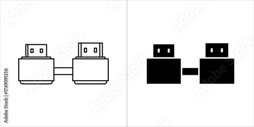 Hdmi splitter outline and solid silhouette