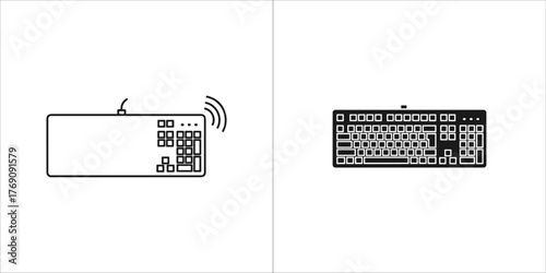 Two simple outline and silhouette icons of a computer keyboard