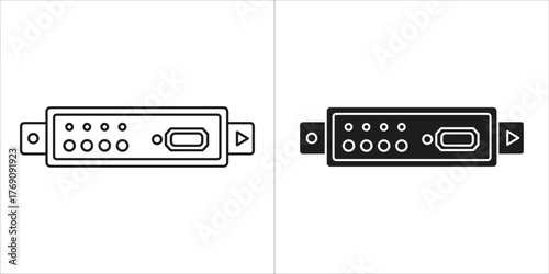 Two network switch icons, one outline and one filled, isolated on a