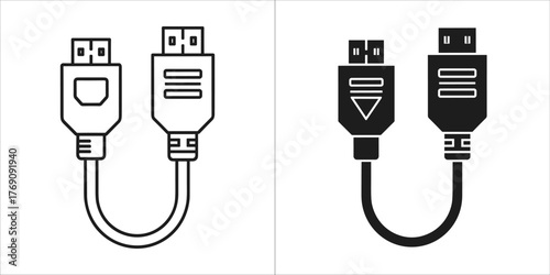 Hdmi cable adapter icon, outline and filled version