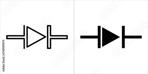 Two diode symbols, one outline and one filled, isolated on a