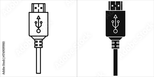 Set of two icons, one black and one white, representing a usb cable connector