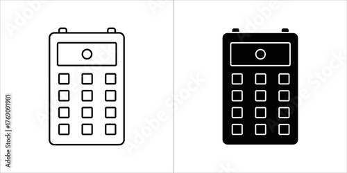 Two icons of a calculator, one outlined and one solid black