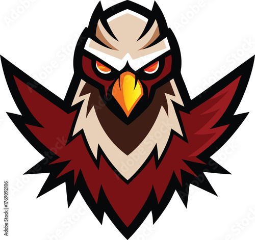 Fierce owl bird head sport mascot logo vector illustration predatory animal icon design for esports team emblem
