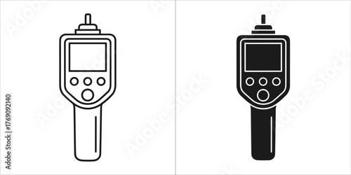 Set of two icons representing a handheld digital meter, one outline and one solid
