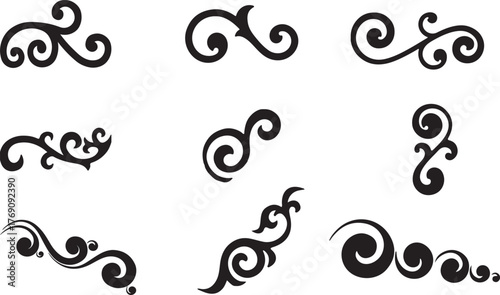 Collection of Decorative Flourishes Ornaments and Swirls in Black Color Design