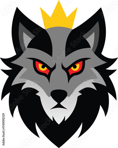 Angry Wolf Head with Crown Mascot Logo Design for Sports Teams or Gaming Vector Illustration