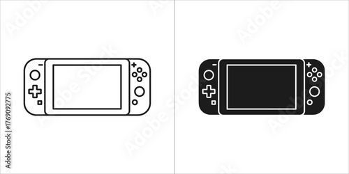 Portable game console in outline and solid black