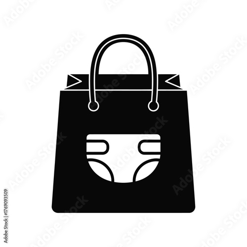 Black shopping bag with diaper icon baby