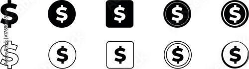 Dollar coin vector icons set. US dollar coin vector symbols collection