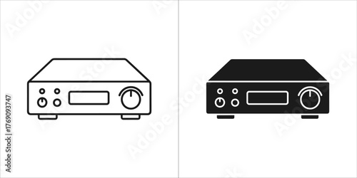 Audio receiver or amplifier icon, , line art and solid silhouette