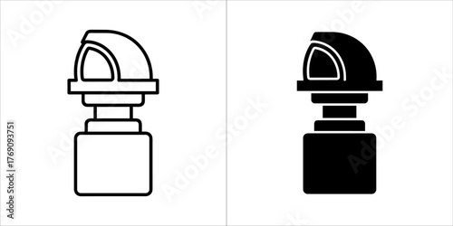 Set of two icons representing a pipe fitting, one in outline and one in solid black