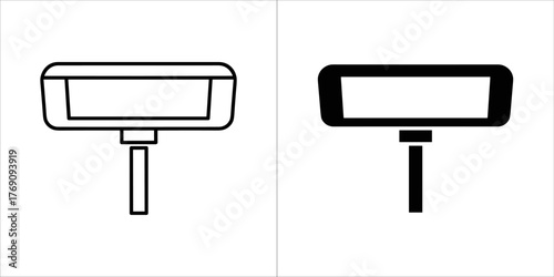 Set of two icons representing a selfie stick, one in outline and one in solid black