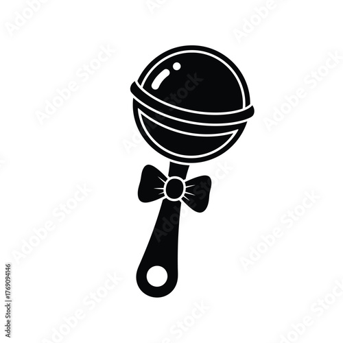 Black silhouette of a baby rattle with a bow infant 1