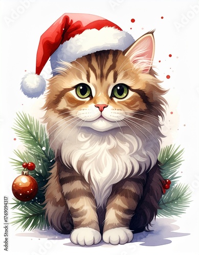 Niedliche Katze mit Nikolausmütze zu Weihnachten