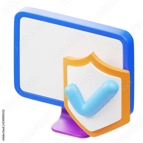 Modern 3D Computer Security Shield with Check Mark Illustration