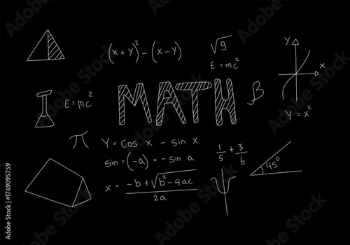 Realistic math chalkboard background illustration