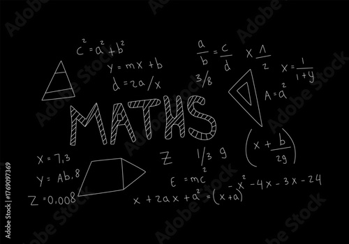 Realistic math chalkboard background illustration