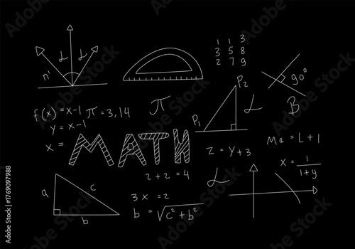 Realistic math chalkboard background illustration