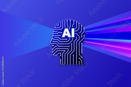 Ai Head Digital Artificial Intelligence Circuit Line, AI Vision The Future of Intelligent Technology