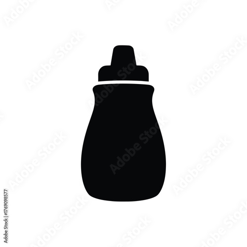 Black silhouette of a condiment squeeze bottle white