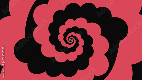 A swirling pattern of red and black shapes creating a hypnotic spiral illusion effect visually appealing design