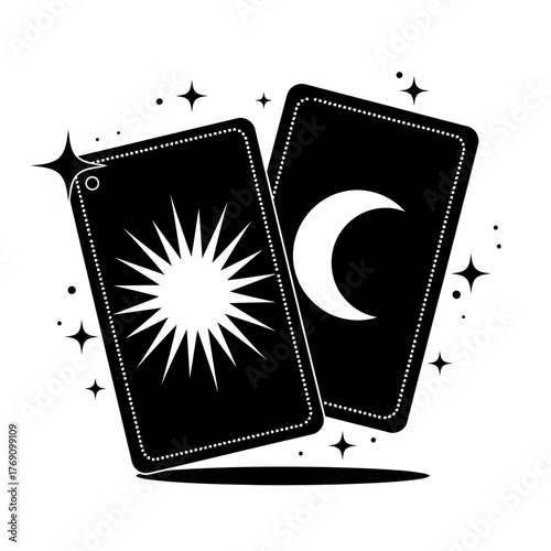 Mystical tarot cards with sun and moon symbols, , representing divination and esoteric knowledge