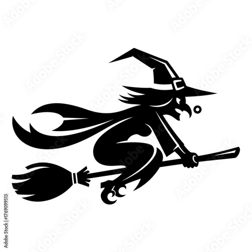 Silhouette of a witch flying on a broomstick