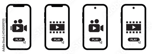 Video player on phone screen template icon. Multimedia player template icon, vector illustration