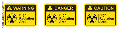 High Radiation area label sign warning, icon, vector illustration